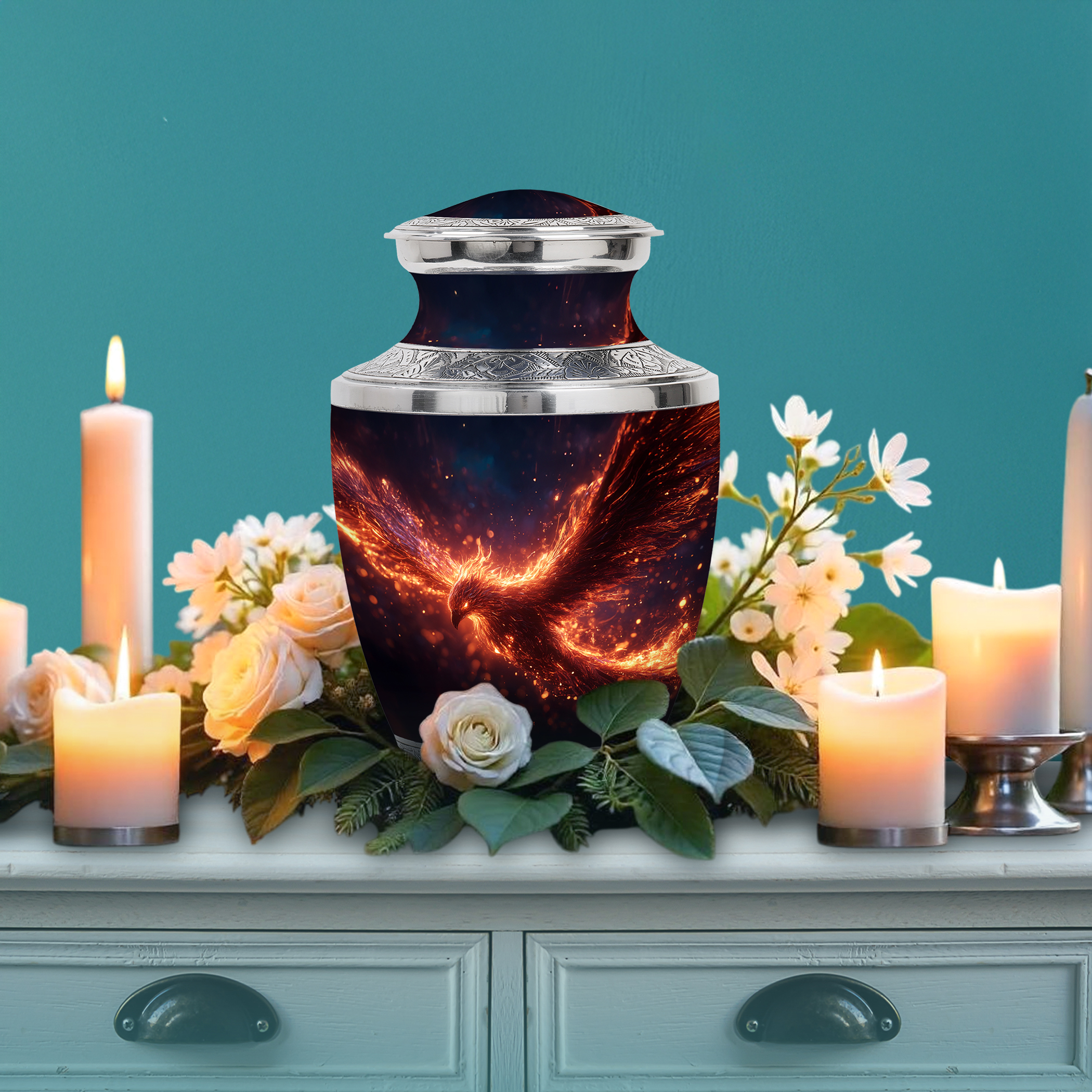 SABURIAL Phoenix Urn - Unique Handcrafted Burial Urns for Human Ashes - Beautiful Mini Cremation Urn for Adult Female Ash - Decorative Funeral Urns - Comb - 10 Inch Large & 3 Inch