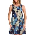thumbnail image 1 of Easygdp Abstract Blue Squares para Vestido Transpirable de Mujer, Vestido Suelto de Manga Corta con Pliegues y Bolsillos para el Verano, 1 of 7