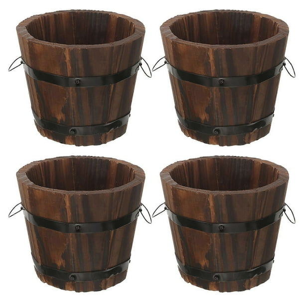 4pcs Small Planter Pot Barrel Planter Garden Tree Planter Small Wood Planter Garden Flower Pot for Patio