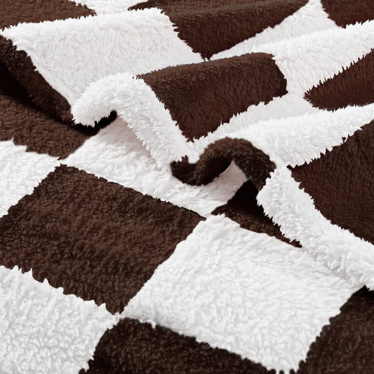 Exclusivo Mezcla Twin Checkered Fleece Blanket, Coffee photo 6