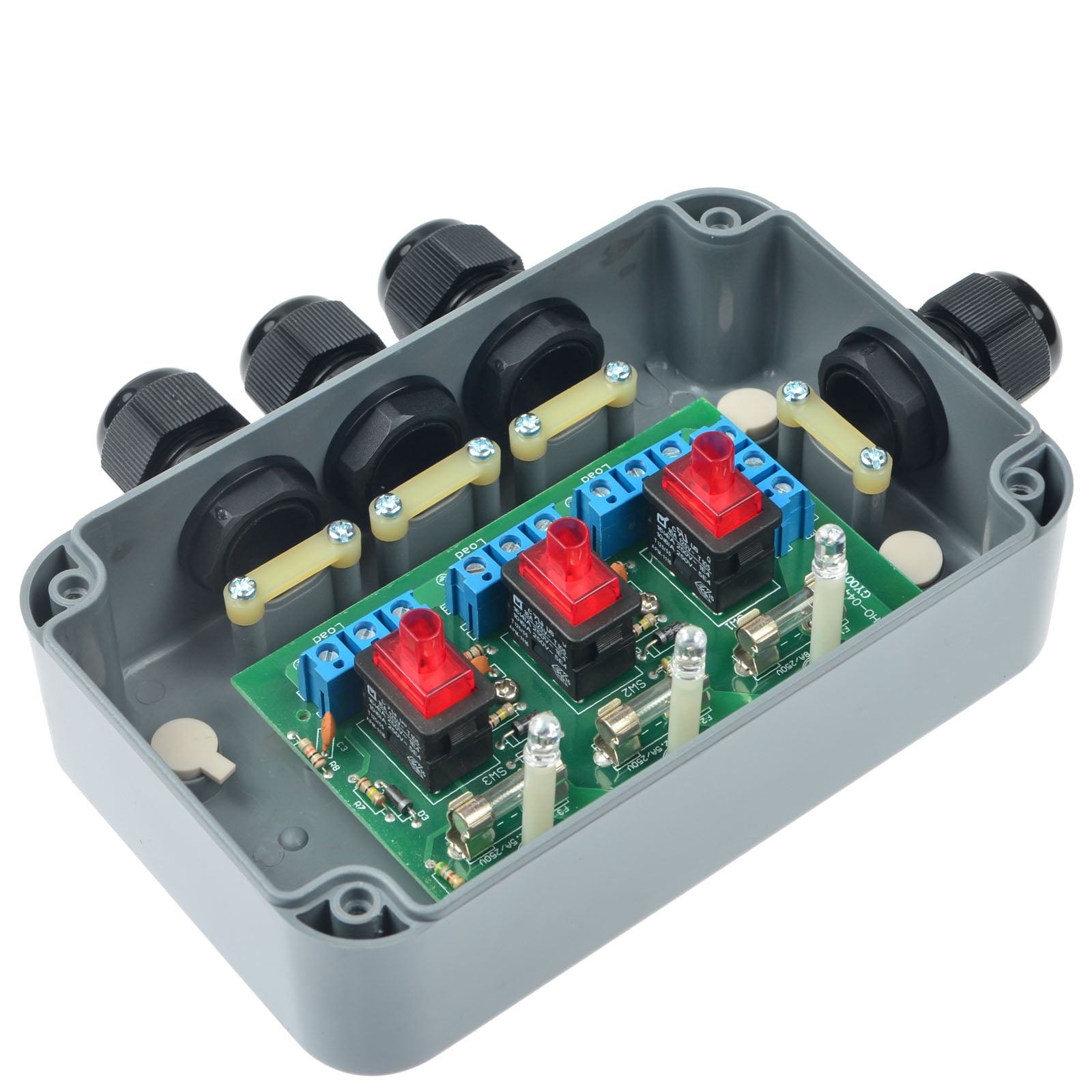 GREENCYCLE 3PC 15A 125VAC 3-Gang Power Control Switch Junction Box Weatherproof Outdoor Switched with 3 x Push Switches w/indicators and 4 x 20mm Cable Gland IP66 Rated