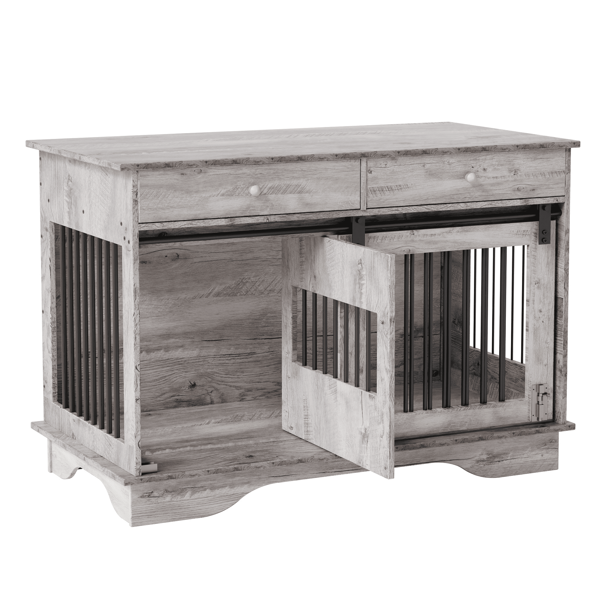 Large Dog Furniture Crate, 47 in Furniture Style Dog Crate with Removable Divier for Large/Medium/Small Dogs，White