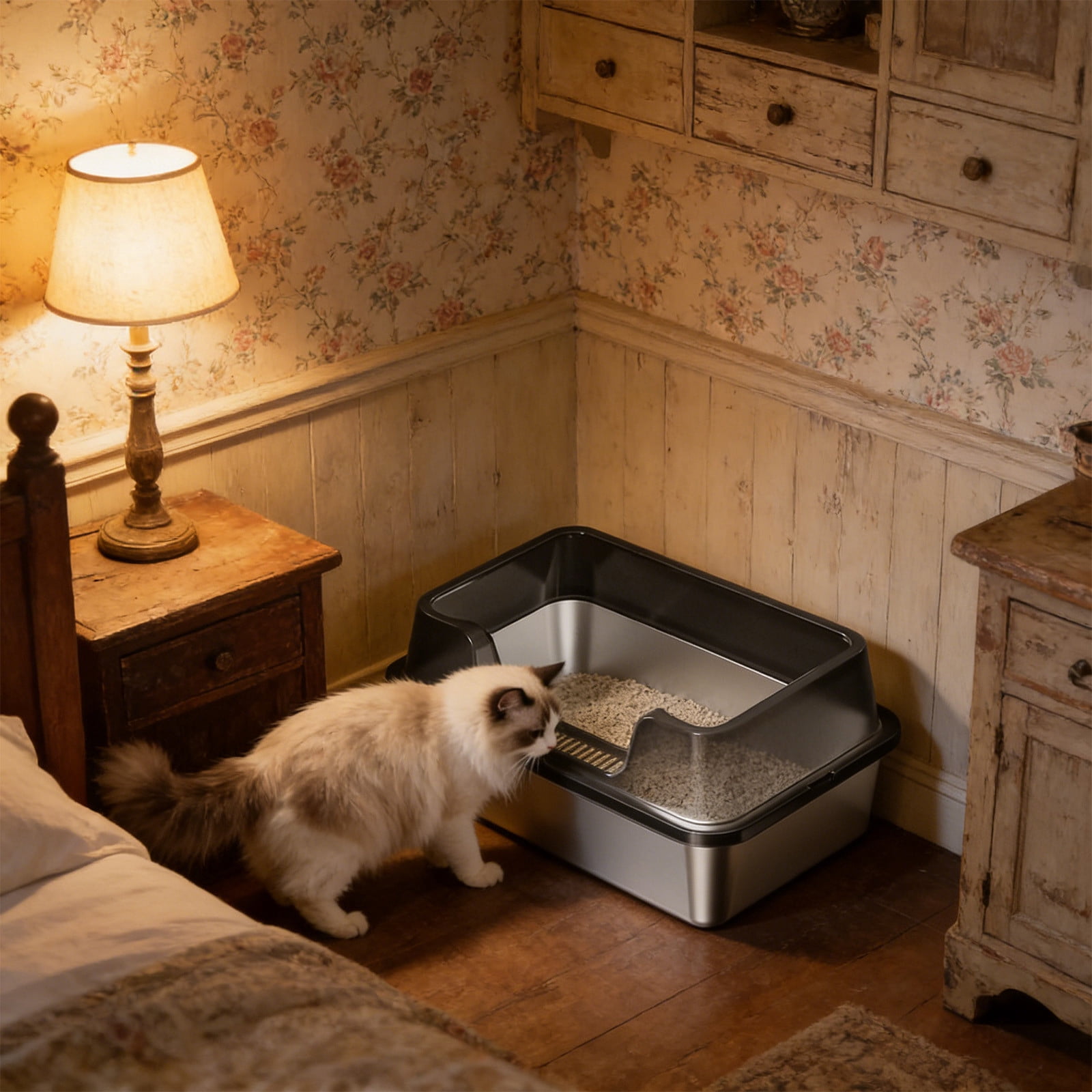 20 In Stainless Steel Litter Box,Extra Large Cat Litter Box,Litter Box Furniture,Enclosure Metal Cat Litter Pan With High Side,Non-Stick,Anti-Leakage, Easy Clean For Big And Multiple Cats