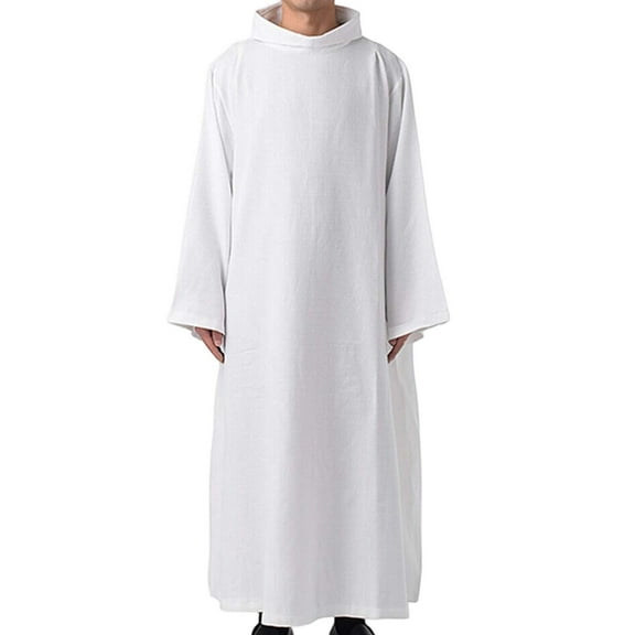 FEIFLY Men Middle Arabic Priest Robe For Halloween Event Attire Long Sleeve Gown Solid Color Festival Clothing