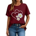 thumbnail image 1 of Pisexur Hauts pour Femmes T-Shirt Graphique de la Saint-Valentin - Col Rond Manches Courtes Imprimé Vin,m, 1 of 5