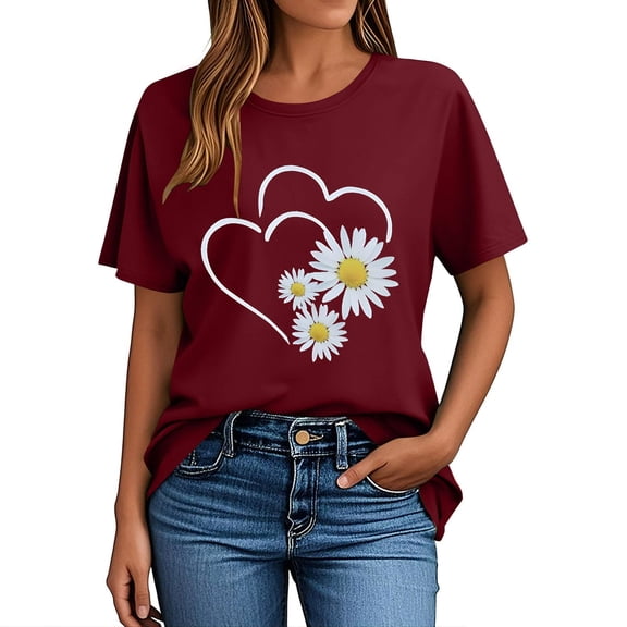 Xuyuer Women's Lover Printed T-shirt Round Neck Short Sleeved Top