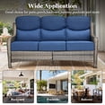 thumbnail image 5 of Gymojoy All Weather Wicker Patio Couch, 3 Seats Patio Sofa with High Curvy Back, Premium Outdoor Sofa with Brown Wicker and 6-inch Thick Cushions, Blue, 5 of 6