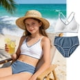 thumbnail image 2 of Girls Swimsuit 7-16Y Girls High Waisted Bikini Sets Sport Two Piece Swimsuit Solid Color Ribbed Bathing Suit with Pockets, 2 of 6