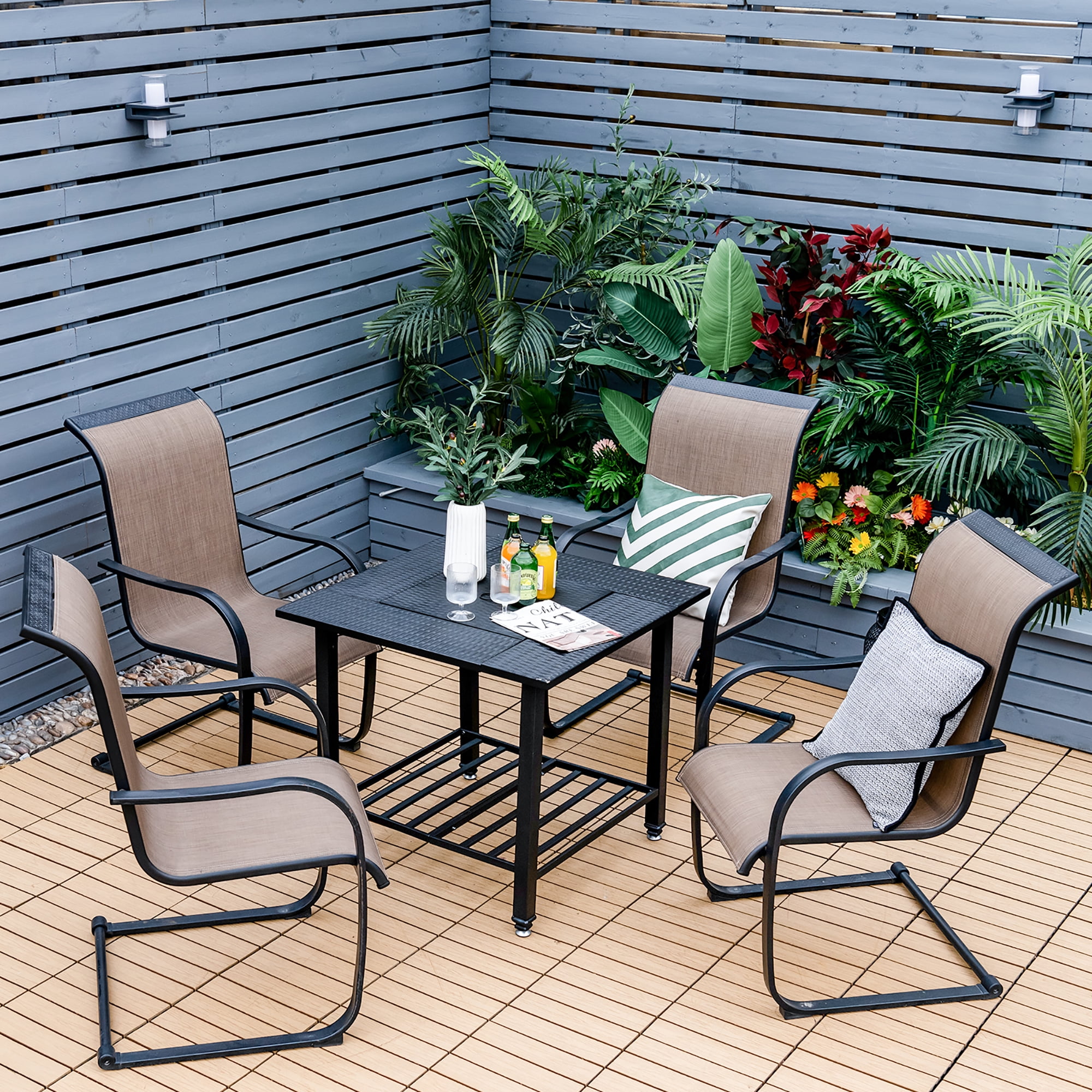 Costway 31'' Outdoor Fire Pit Dining Table Charcoal Wood Burning W/ Cooking BBQ Grate