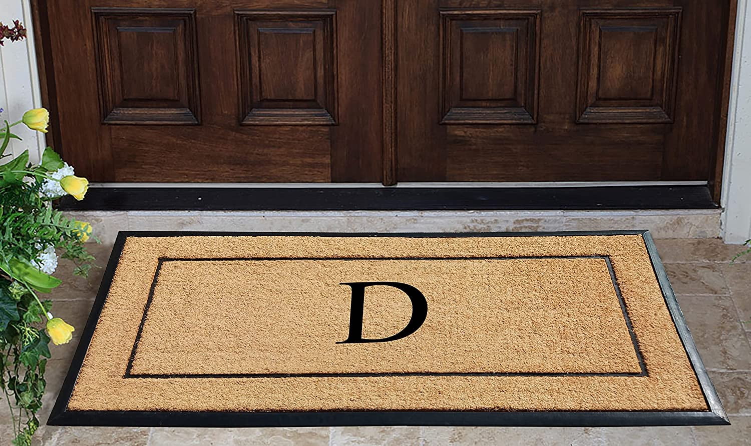 A1HC Natural Coir & Rubber Monogrammed Door Mat, 30x60 in, Thick Durable Heavy-Duty Entrance Mat with Thin Profile for Front Door