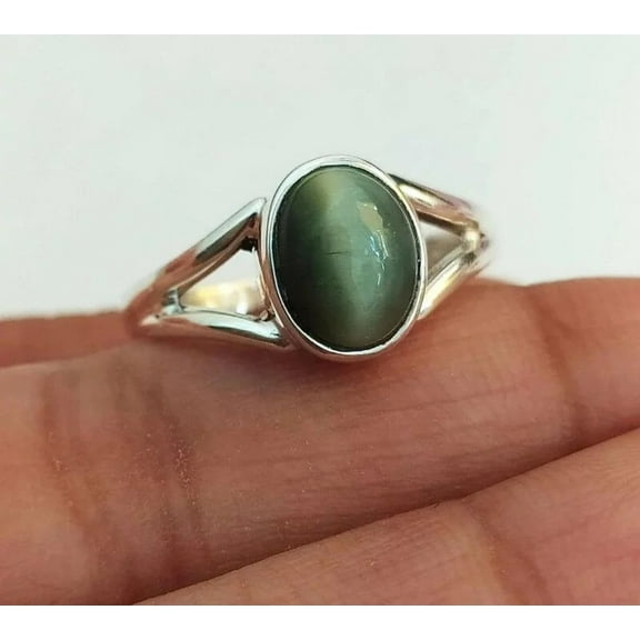 Cat’s Eye Ring, Natural Lehsunia Gemstone Ring / Astrology And Healing Purpose Silver Cat's Eye Ring