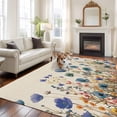 thumbnail image 2 of 5'x7' Area Rugs, Blue Teal Spring Floral Indoor Outdoor Area Rug for Living Room Bedroom, Watercolor Botanical Summer Flowers Washable Bathroom Rugs Kitchen Floor Carpet Mats Home Decor Aesthetic, 2 of 8