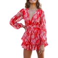 thumbnail image 1 of Femmes Imprimé Floral Manches Longues Bubble Casual Rompers Ourlet à Volants Profonde VNeck, 1 of 6