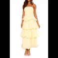 thumbnail image 1 of Vestido de Verano Sin Tirantes para Mujer, con Volantes, , Liso, Espalda Descubierta, Fruncido, Elegante, Fluido, para Playa. Amarillo L, 1 of 10