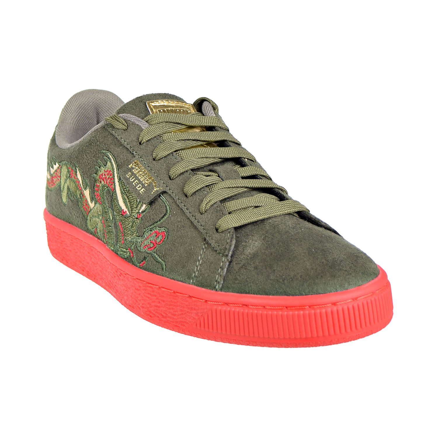Puma Court Classic Dragon Patch Men's Shoes Burnt Olive/High Risk Red 368359-01 - image 2 of 6