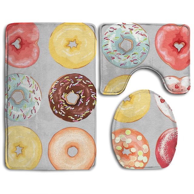 ABPHQTO Varias formas de donas Juego de alfombras de baño de 3 piezas Alfombra de baño Alfombra de contorno y tapa de inodoro ABPHQTO Cont-CHAPPLE-13289