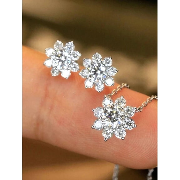 3.50Ct Round Cut Lab Created Diamond Pendent & Earrings Set 14k White Gold Plated