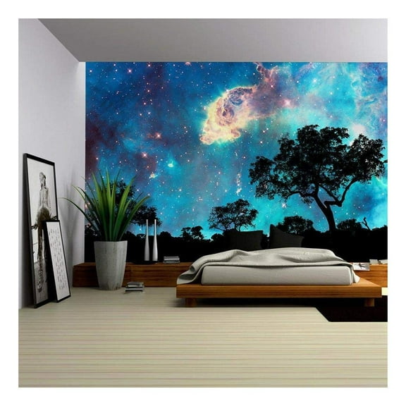 wall26 - Night Landscape with Silhouette of Trees and Starry Night - Removable Wall Mural | Self-Adhesive Large Wallpaper - 66x96 inches