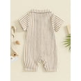 thumbnail image 5 of Musuos Baby Boy Striped Jumpsuit 0-18M Double Pockets Lapel Neck Short Sleeve Front Single-breasted Hemming Legs Romper, 5 of 9