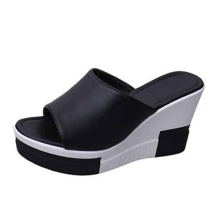

Womens Sandals Cowhide Woven Sole Platform Wedge Resort Sandals Thick Soled Wedges Casual Shoes Women S Sandals Pu Black 38