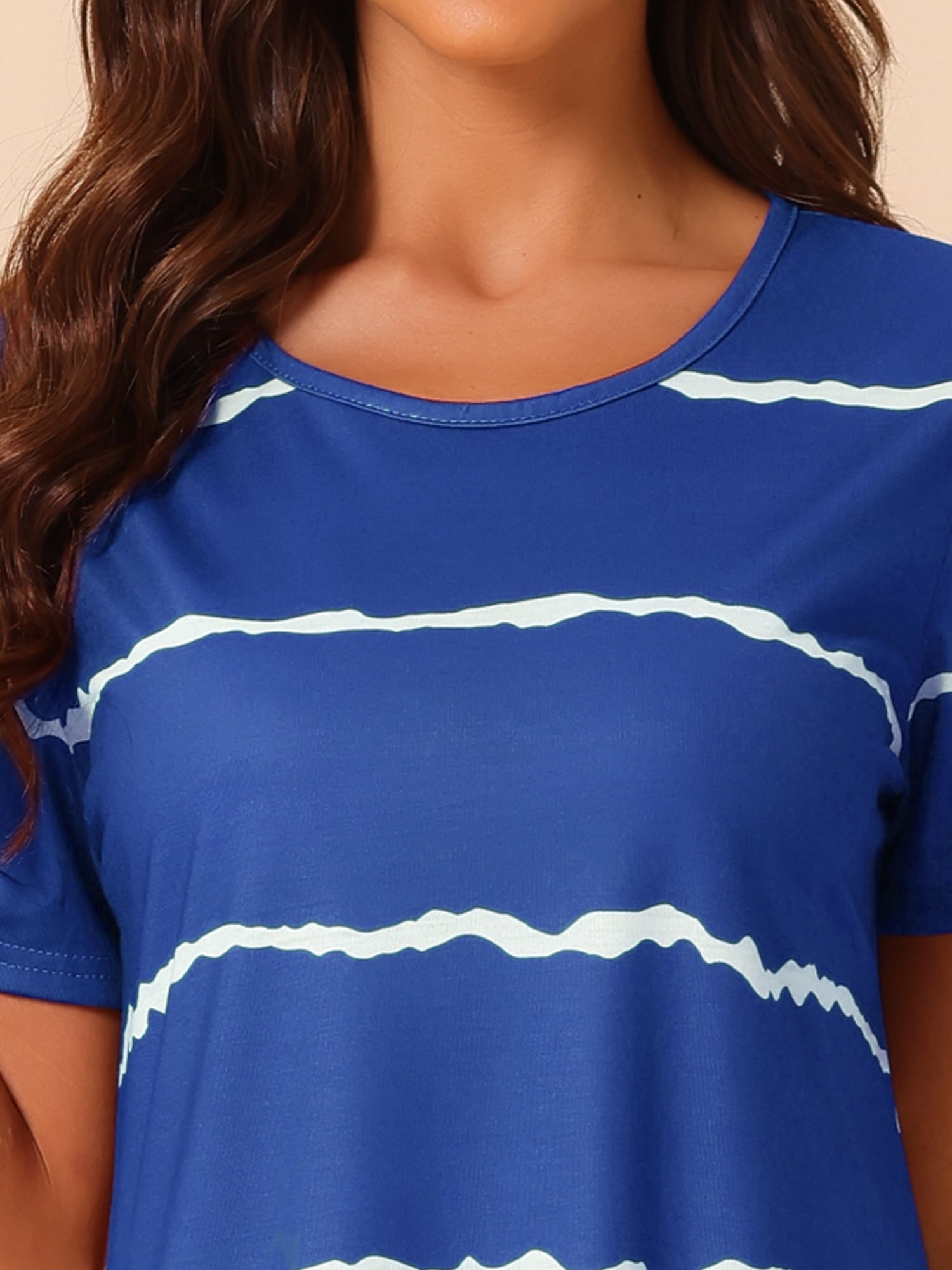 DARING DIVA Women's Round Neck Striped Short Sleeve Sleepshirt Nightgown 2XL Blue