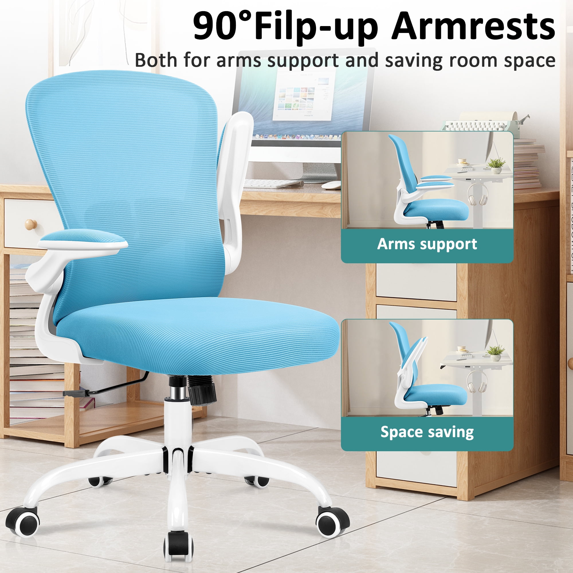 COOLHUT Office Chair, Ergonomic Desk Chair with Adjustable Lumbar Support, High Back Mesh Computer Chair with Flip-up Armrests-BIFMA Passed Task Chairs, Executive Chair for Home Office，Blue