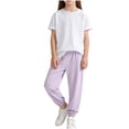 thumbnail image 2 of ITSAME Girls Outfit Set, Cotton Crewneck T-Shirt and Tapered Pants Summer Casual Clothes 2-Piece White Size 10, 2 of 8