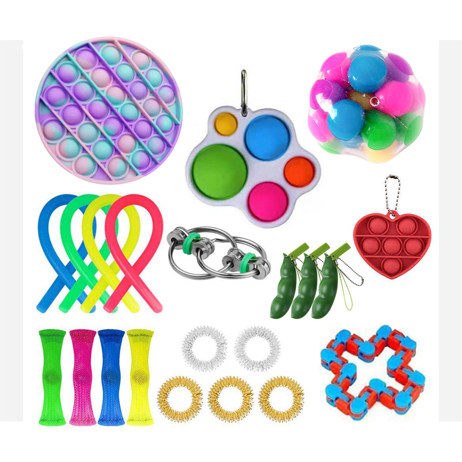 4PC Popit Fidget Toy Set Kids Bubble Sensory Toys Stress Relief Hand Finger Toys 