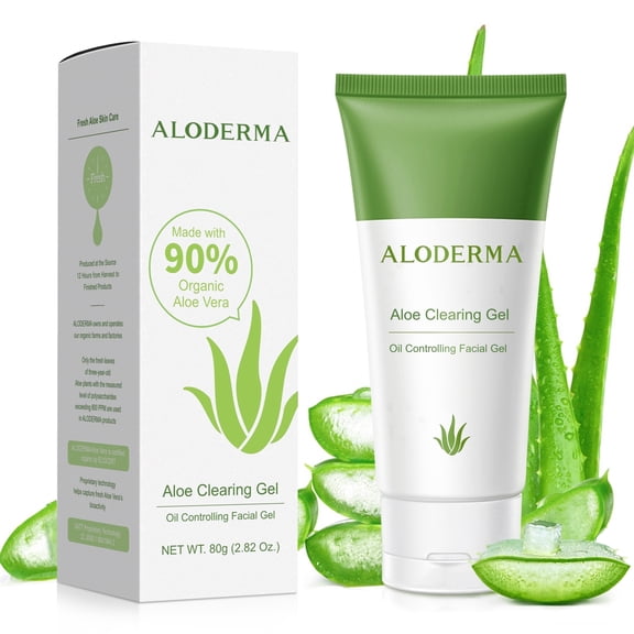 Aloderma Skin Clearing Aloe Gel for Acne & Blemish Prone Skin, 91% Organic Aloe Vera made within 12 Hours of Harvest + Witch Hazel, Purslane, & Sugar Kelp, Non-Drying (80g, 2.8 oz)