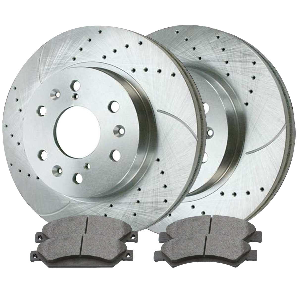 AutoShack Front Drilled Slotted Brake Rotors Silver and Ceramic Pads ...