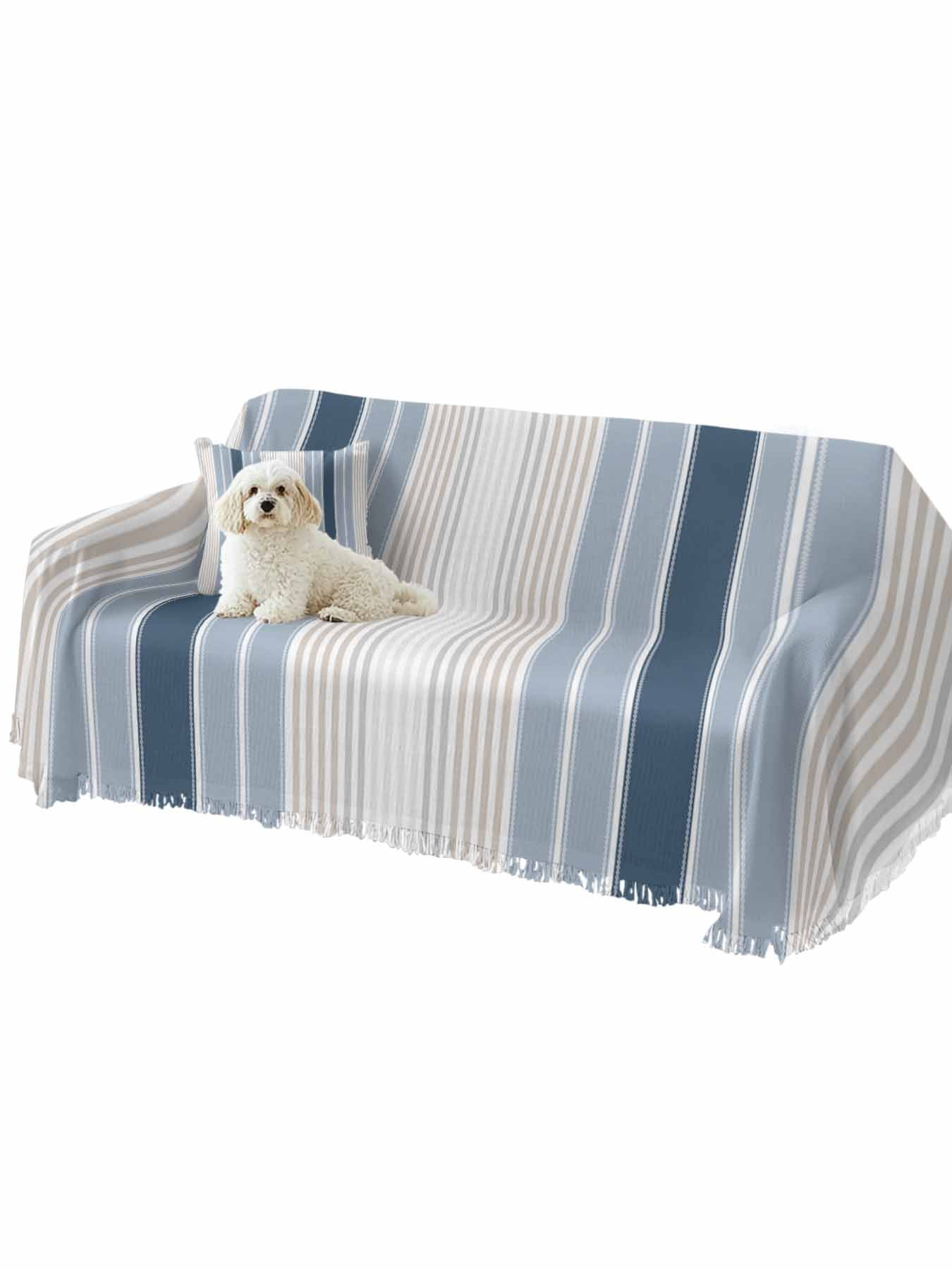 Grey Blue Vertical Stripes Couch Cover, Modern Minimalist Abstract Oversized Sofa Cover Blanket for 3 Cushion Couch,Sectional Sofa Slipcover Furniture Protector for Living Room Bedroom 71''x150''