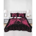 thumbnail image 2 of Full Size Quilt Bedding Set, Pink Ribbon Reversible Summer Quilt 3 Pieces, Wings Romantic Love Heart Flowers Black Lightweight Bedspreads Coverlets with 2 Pillow Shams for All Seasons, 2 of 5