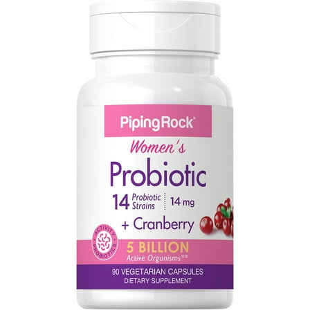 Probiotics for Women | 90 Capsules | 8 Strains 5 Billion Organisms plus Cranberry | for Digestive Health | Vegetarian, Non-GMO, Gluten Free | By Piping Rock