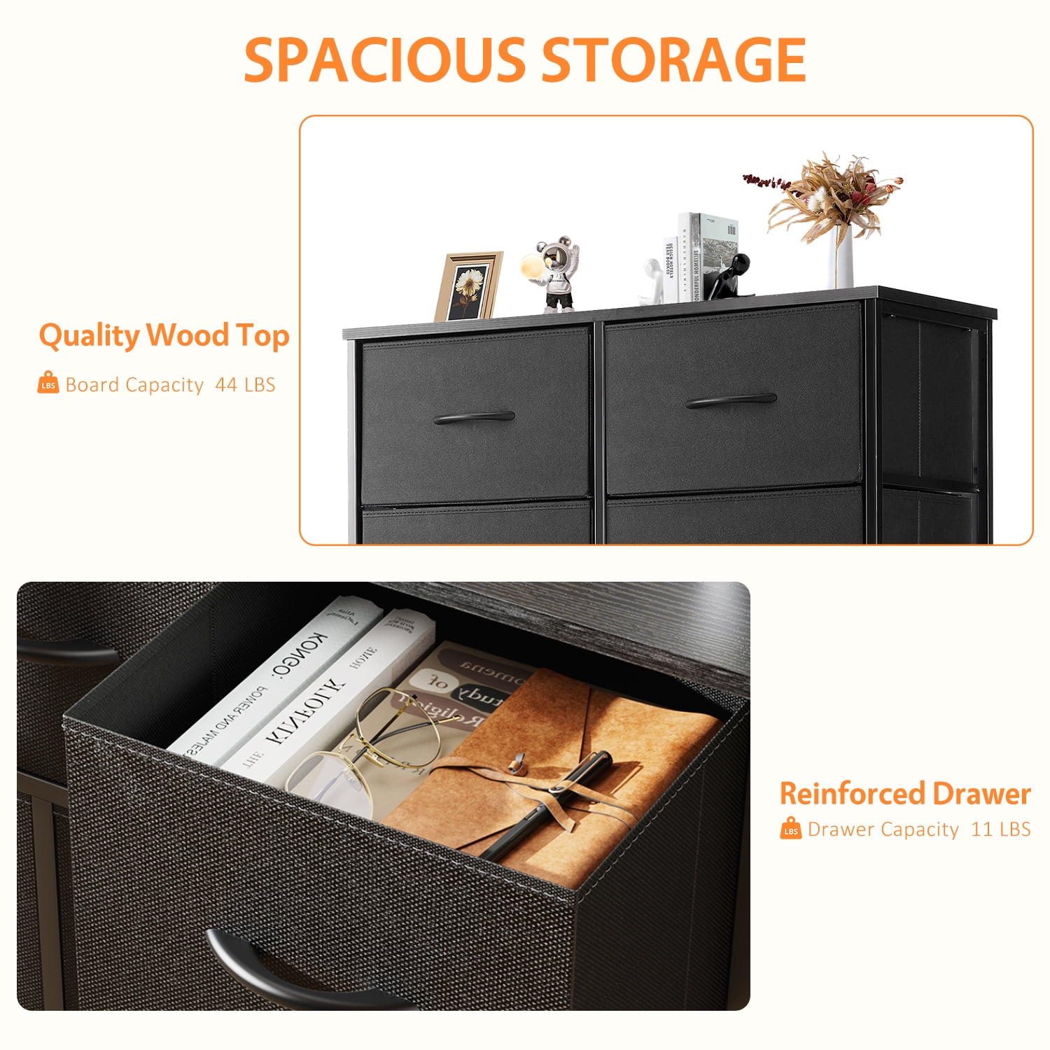 Modern 10 Drawer Fabric Dresser, Chest of Drawer Organizer Storage Cabinet for Bedroom Clothes Closet, Entryway,Black