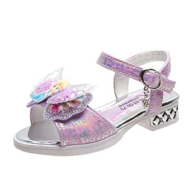 Sandalias de Disney para niñas, sandalias de princesa de dibujos animados a la moda, lazo, novedad de verano, suela blanda coreana, zapatos de princesa, 32 plantillas, 19,5 cm Gao Jinjia LED