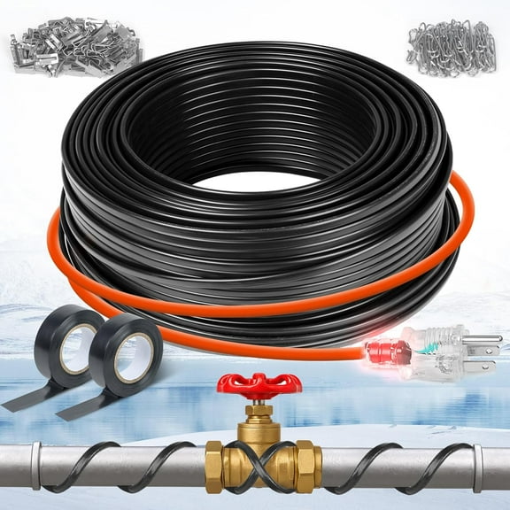 24FT Heat Tape Roof Snow De-Icing, Deicing Heating Cable,Pipe (Metal And Plastic) Freeze Protected Water Pipe Heating Cable, Self Regulating Temperature, with Mounting Buckle, 120V 8W/ft