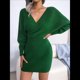 thumbnail image 5 of Vestido Mini de Punto Cruzado de Larga con de Murciélago para Cóctel para Mujer Verde M, 5 of 9