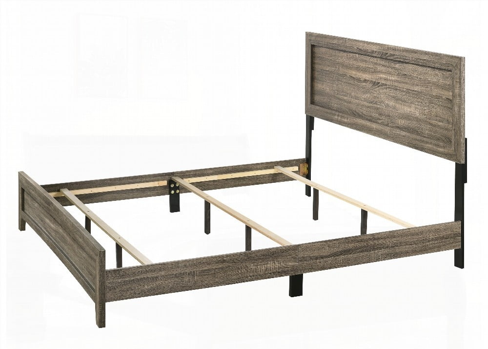 King Size Solid Wood Platform Bed Frame with Grey Finish for Bedroom