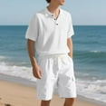 thumbnail image 5 of Paiyanr Cotton Linen Sets for Men Summer Breathable Tops Shorts 2 Piece Outfits Casual Short Sleeve Drawstring Waist Workwear Beach Shorts Sets, 5 of 9