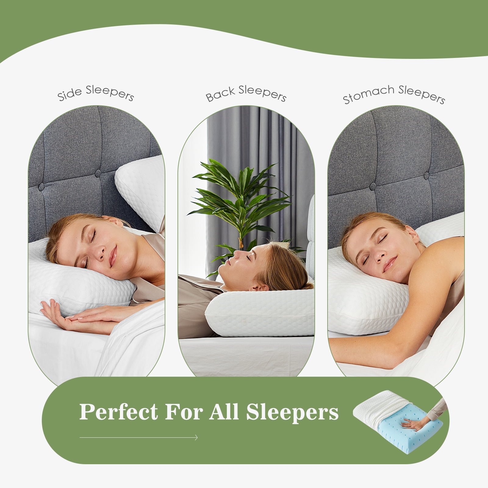 GIANNA Memory Foam Pillow for Sleeping, Standard Size(24" x 16" x 4.7"), Ergonomic Design, Soft and Supportive for Neck and Back Pain Relief, Washable Cover, 2 Pack