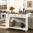 thumbnail image 6 of 43" Console Tables with Drawers,Farmhouse Entryway Table with Shelf and Solid Wood Legs,Narrow Long Rustic Vintage Sofa Foyer Tables for Entryway,White, 6 of 7