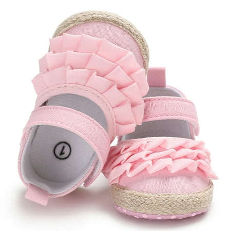 

Newborn Baby Girl Shoes Princess Soft Sole Shoes Crib Prewalker Shoes Toddler Anti-Slip Solid Ruffled First Walkers Sneaker 0-18M