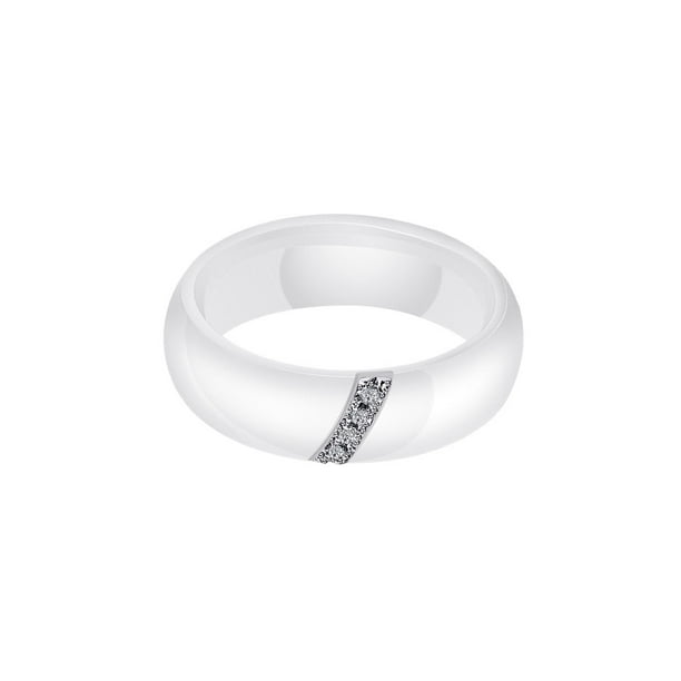 Anillo de circón con incrustaciones de cristal, anillos de acero de titanio de estilo Simple de cerámica, accesorio de moda, joyería de Ropa, zapatos y accesorios Miscelánea Blanco siete Guardurnaity AP014737-02