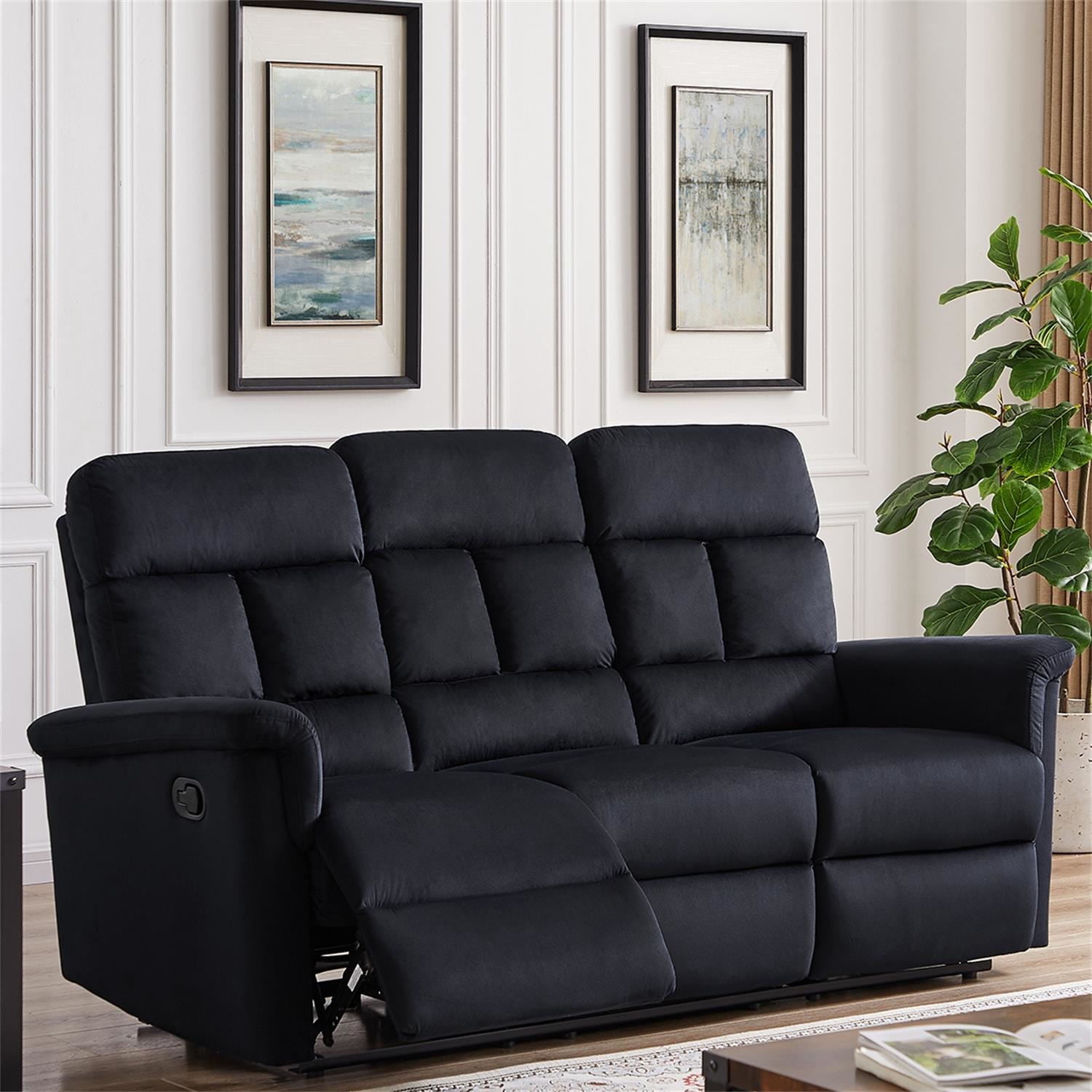 Kadyn 3-seater Relining Sofa, Modern Recliner Sofa for Living Room, Velvet Upholstered Sofa for Home, Black Kadyn 3-seater Relining Sofa, Modern Recliner Sofa for Living Room, Velvet Upholstered Sofa for Home, Black