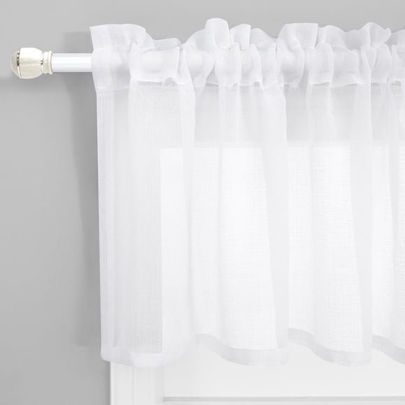 Cenefas de ventana KOUFALL de lino sintético transparente de 45 cm, color blanco