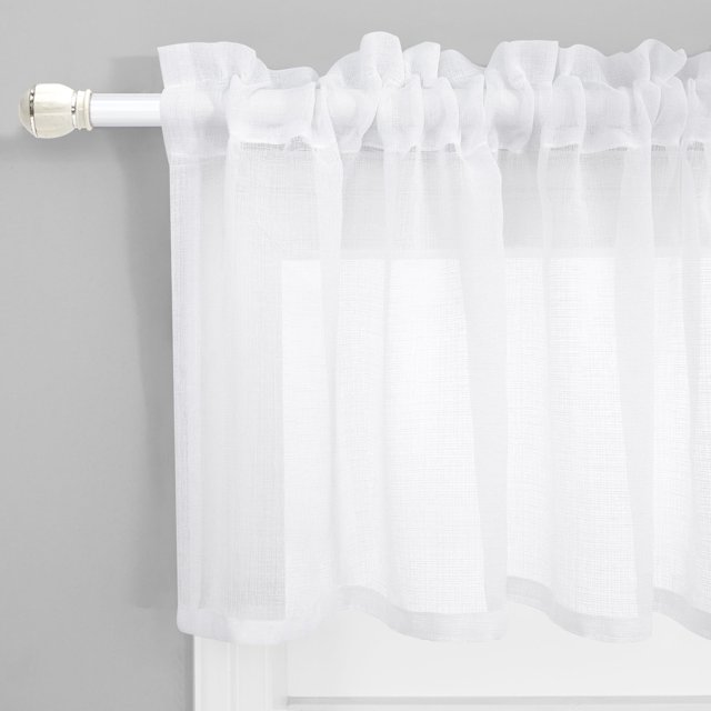Cenefas de ventana KOUFALL de lino sintético transparente de 45 cm, color blanco