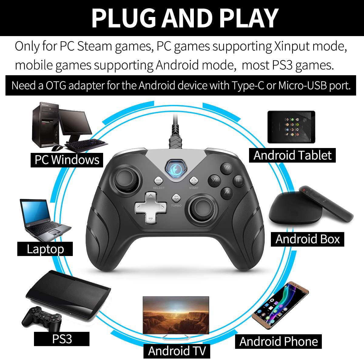 IFYOO XONE Wired PC Controller USB Gaming Gamepad Joystick for Computer   Laptop (Windows 10/8/7/XP, Steam), Android and PS3 - [3M Detachable USB  Cable] Black - Walmart.com