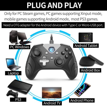 IFYOO XONE Wired PC Controller USB Gaming Gamepad Joystick for Computer & Laptop (Windows 10/8/7/XP, Steam), Android and PS3 - [3M Detachable USB Cable] Black