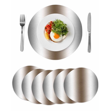 Gray Brown Round 13 Inch Placemats Set of 6 Modern Gradient Geometric HeatResistant Non Slip Place Mats for Dining Table Wipeable Braided Kitchen Table Mats for Housewarming