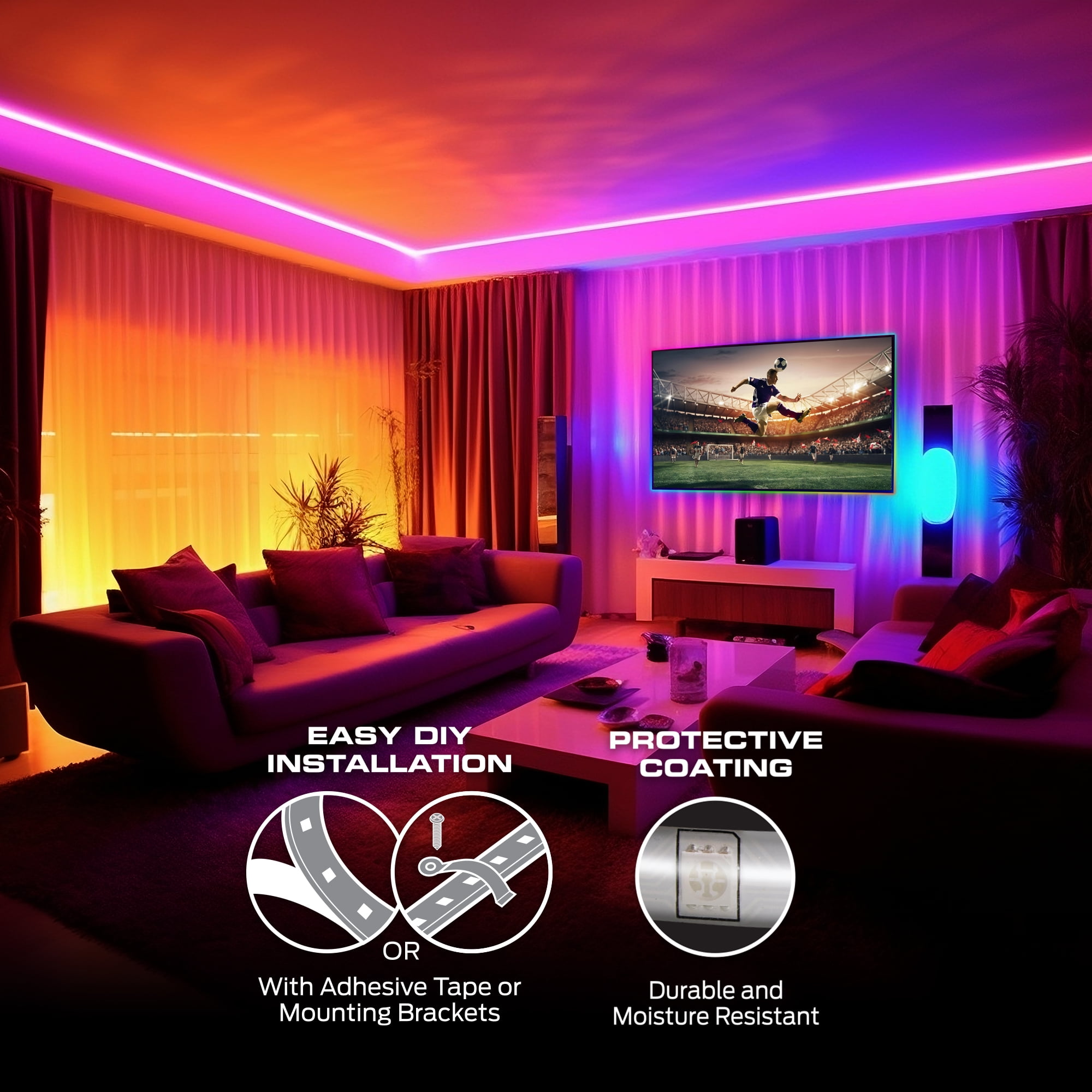 Monster Smart 100ft Indoor Multi-Color Flow LED Light Strip, Sound Reactive, Razer, Corded Electric